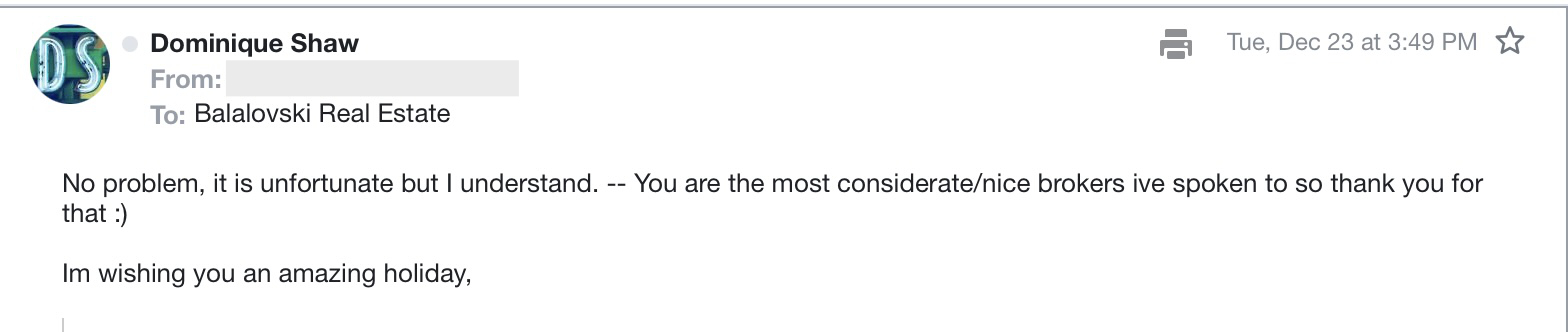 Balalovski Real Estate Letter of Recommendation